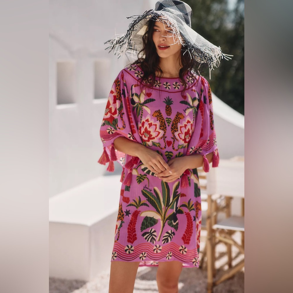 FARM Rio Pink Tropical Embroidered Swim Coverup